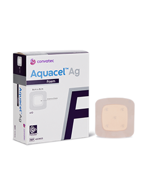 AQUACEL Ag Foam Adhesive Square Dressing 8cm x 8cm – Box/10