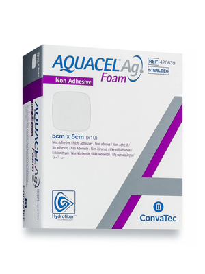 AQUACEL Ag Foam Non-Adhesive Dressing Square 5cm x 5cm – Box/10