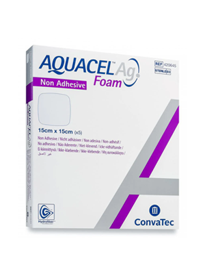 AQUACEL Ag Foam Non-Adhesive Dressing Square 15cm x 15cm – Box/5