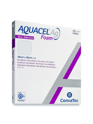 AQUACEL Ag Foam Non-Adhesive Dressing Square 20cm x 20cm – Box/5