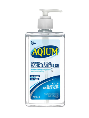 Hand Sanitiser Antibacterial Aqium, Moisturising with Glycerin 375mL