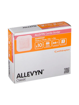 Gentle Border Foam Dressing ALLEVYN, Absorbent, 7.5cm x 7.5cm