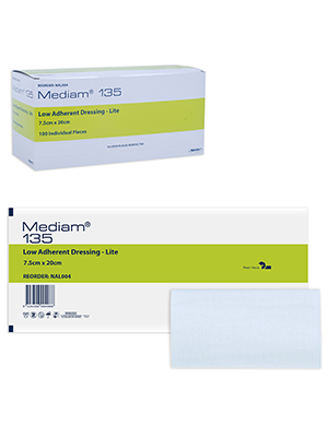 Mediam® 135 Low Adherent Dressing Lite, Sterile 7.5x20cm - Box/100