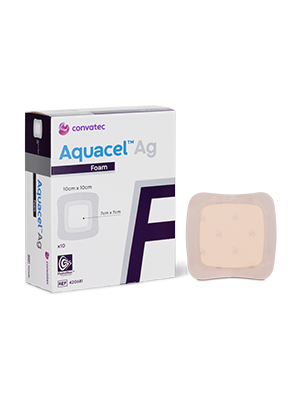 AQUACEL Ag Foam Adhesive Dressing Square 10cm x 10cm – Box/10